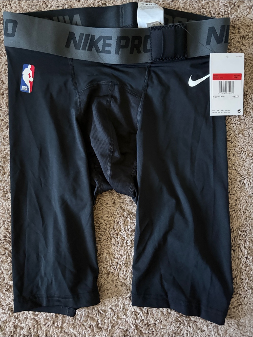Nike Black Pro Compression Shorts with NBA & Swoosh Logos. Size Large. Tall